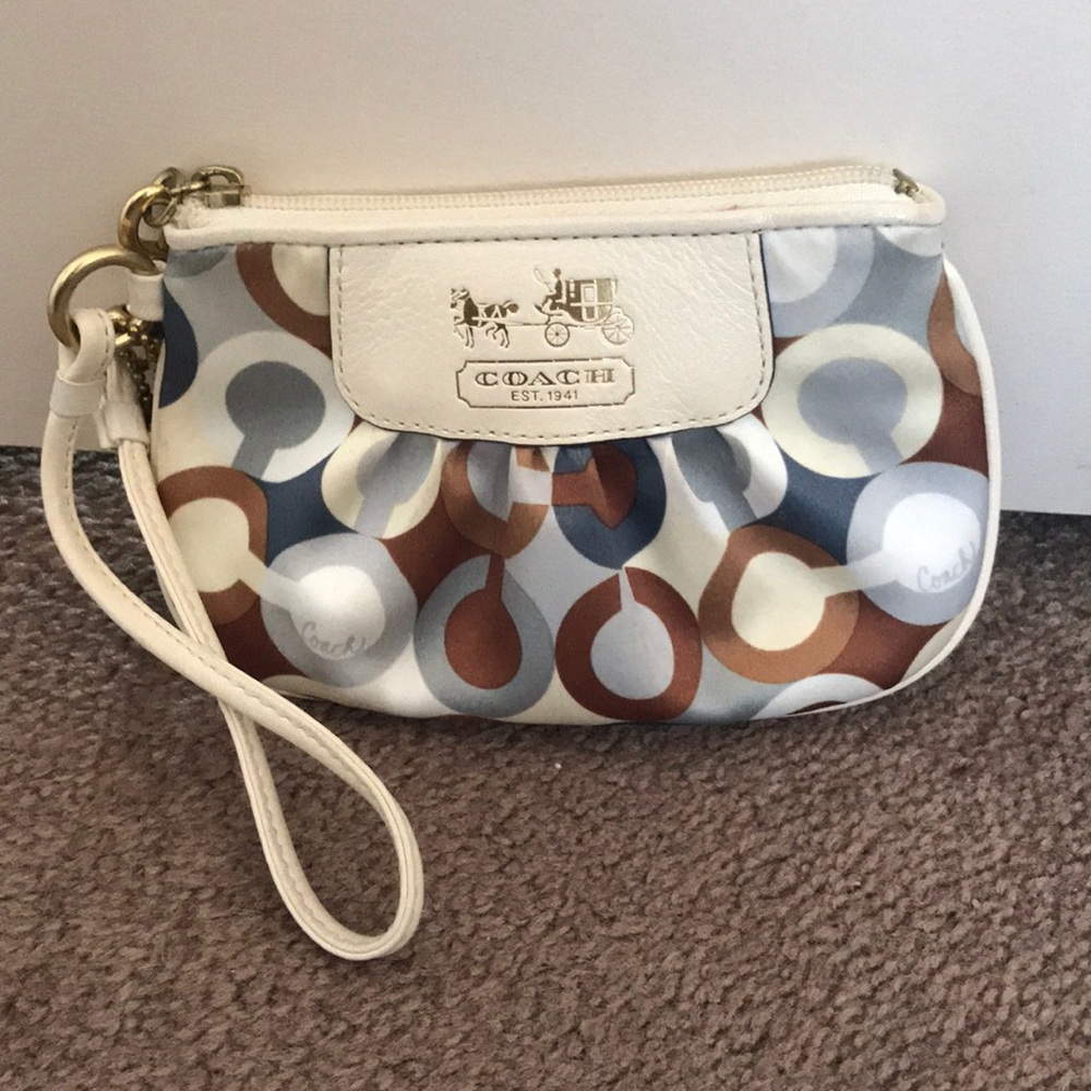 Coach wristlet! White, cream, tan, and blue!
